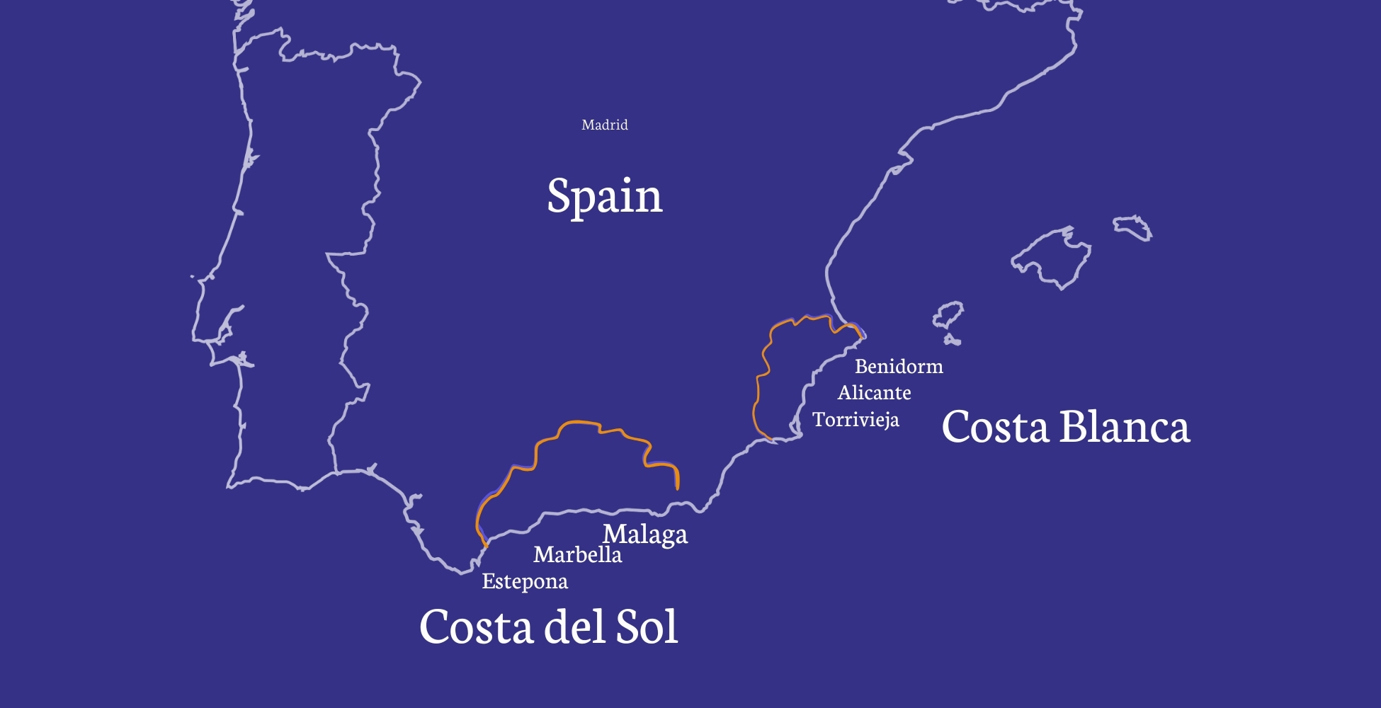 Map of Costa del Sol and Costa Blanca