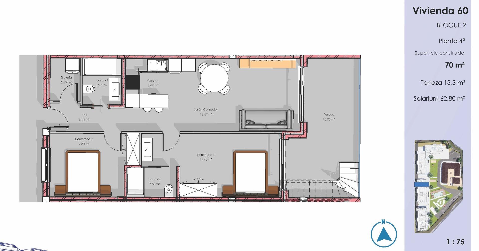 Penthouse te koop in Guardamar del Segura | 2 slaapkamers H9733