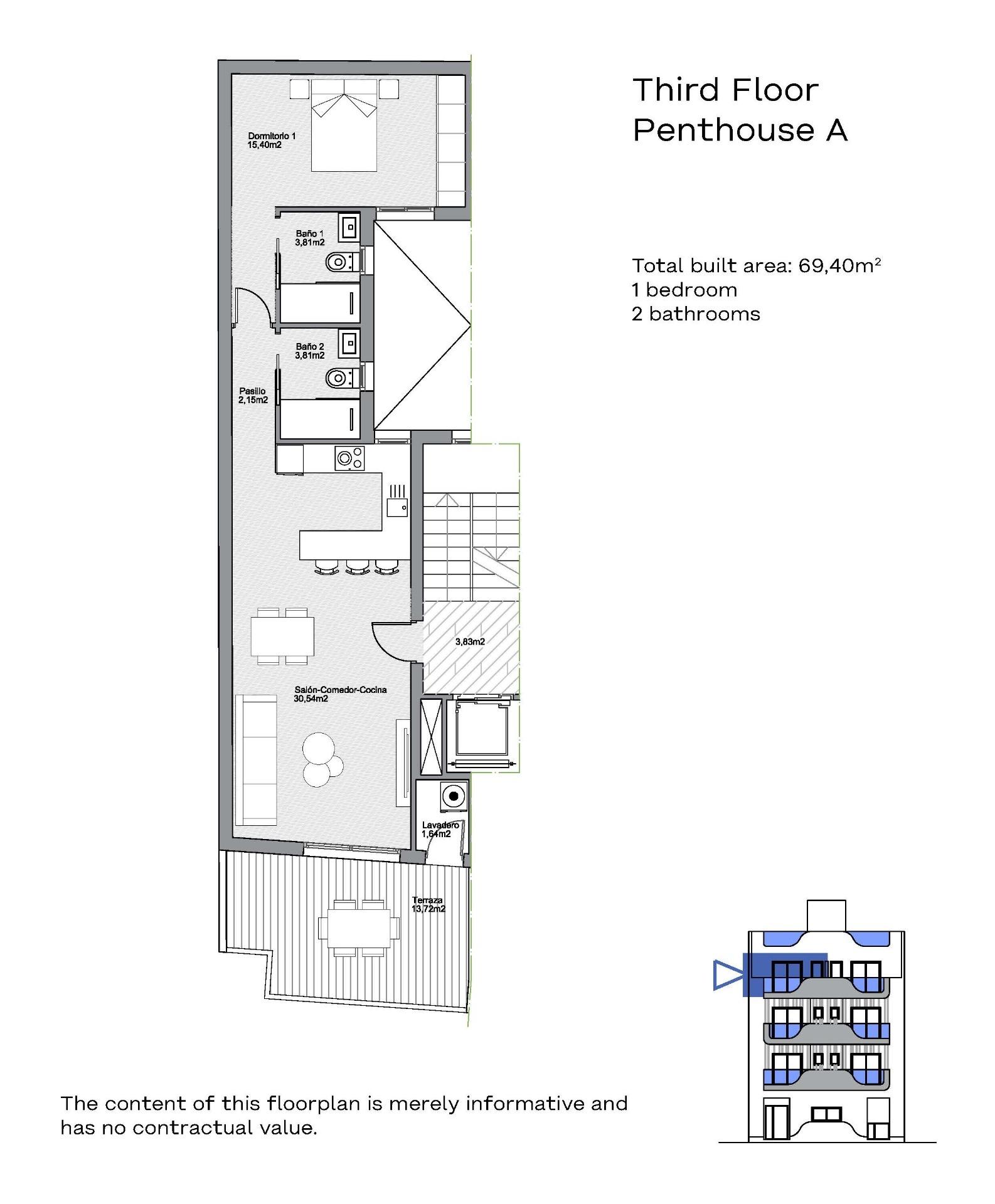 Penthouse te koop in Torrevieja | 1 slaapkamers H9182